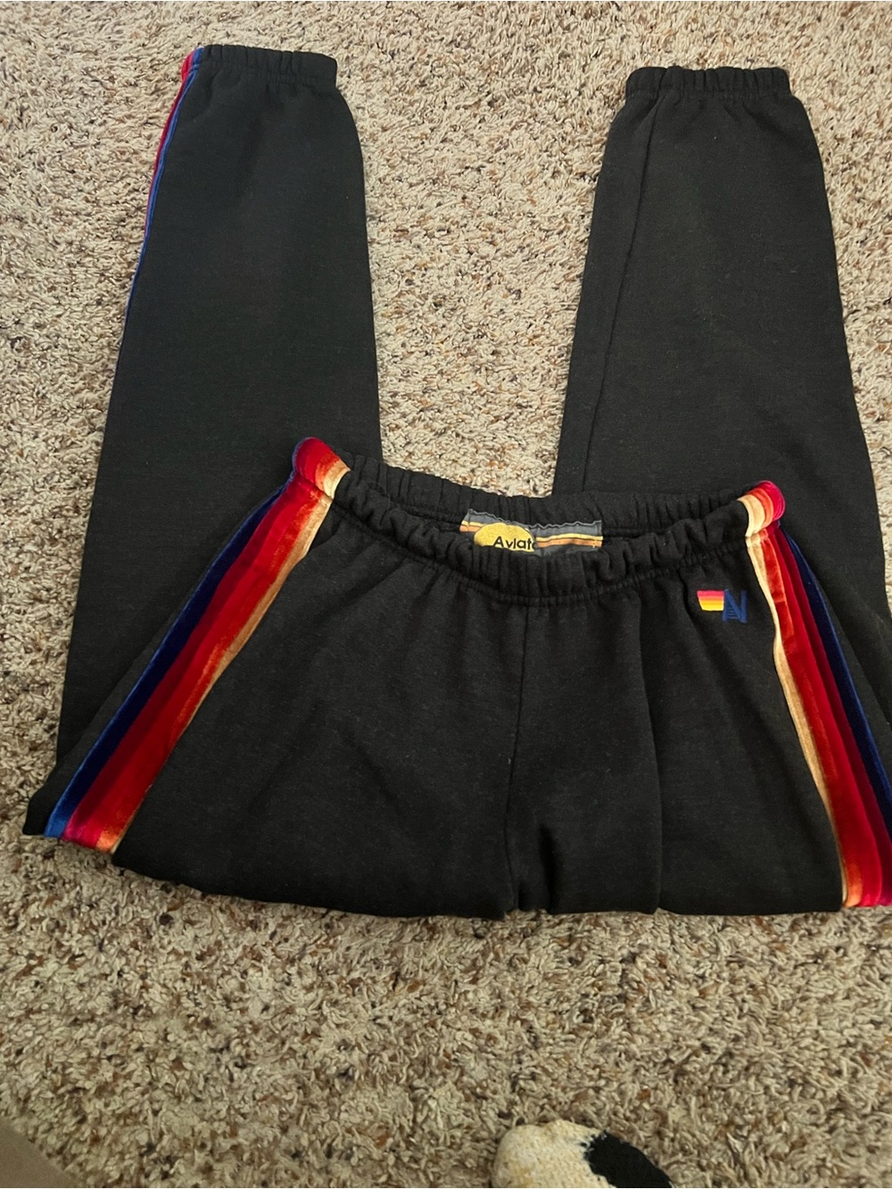Aviator Nation  Black joggers with soy material Rainbow Side Stripes